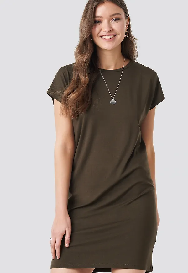 NA-KD Cap Sleeve Viscose Dress - Brown