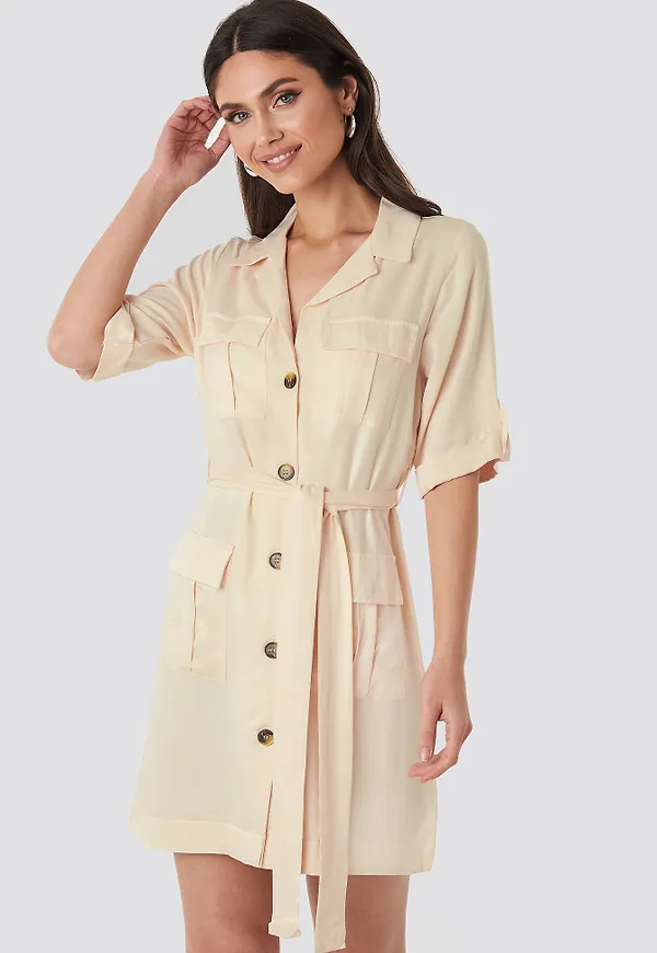 NA-KD Cargo Detail Mini Dress - Beige