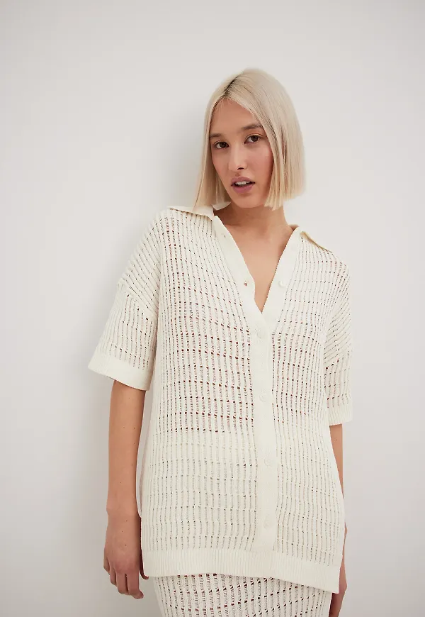 NA-KD Chenille Knitted Shirt - Offwhite