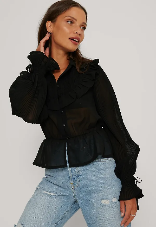 NA-KD Chiffongblus - Black