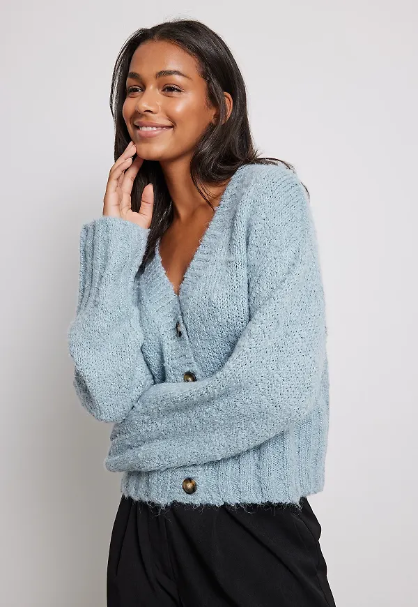 NA-KD Chunky croppad stickad cardigan - Blue