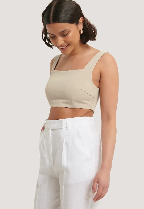 NA-KD Classic Croppad Topp - Beige