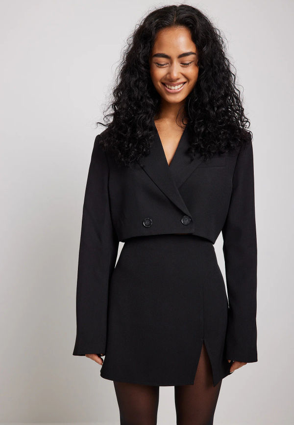NA-KD Classic Dubbelbröstad kort oversized blazer - Black