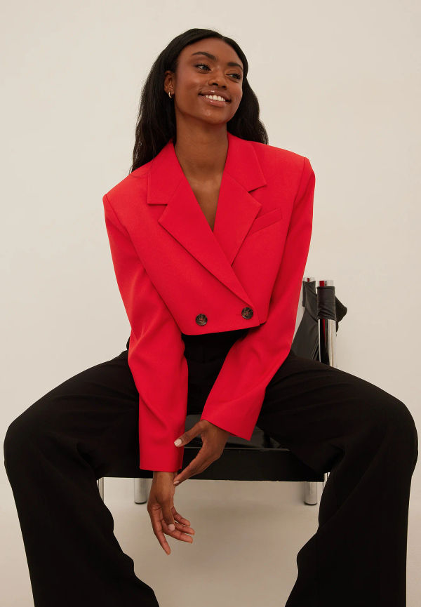 NA-KD Classic Dubbelbröstad kort oversized blazer - Red