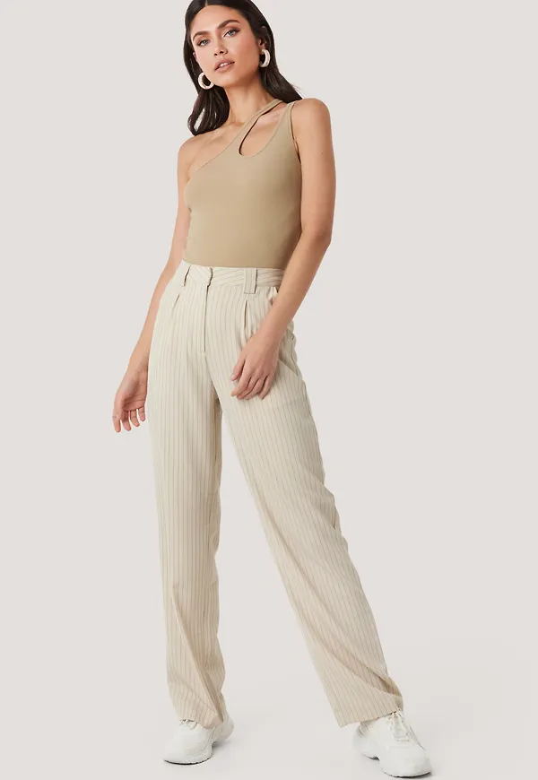 NA-KD Classic Flared Striped Pants - Beige
