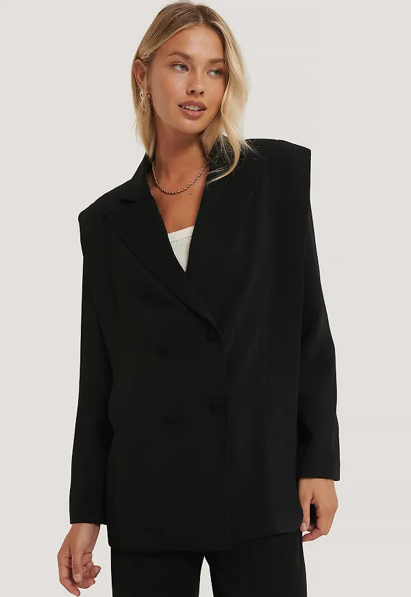NA-KD Classic Kavaj Med Axelvaddar - Black