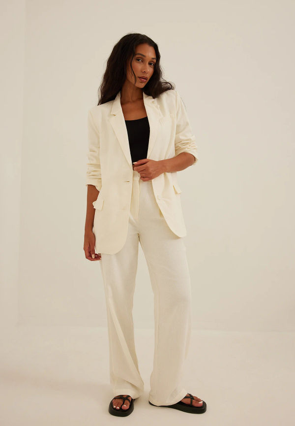NA-KD Classic Kostymbyxor med hög midja i linneblandning - Offwhite