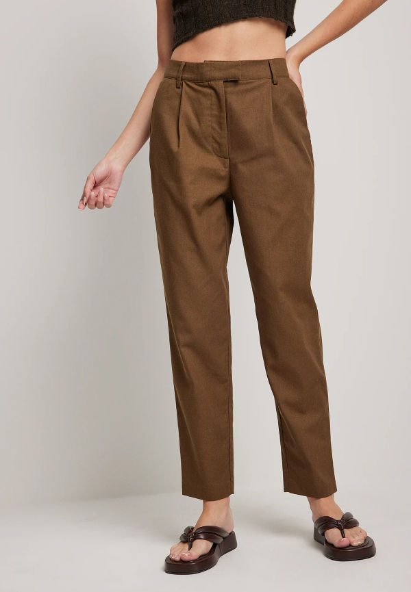 NA-KD Classic Linen-blend Chinos - Brown