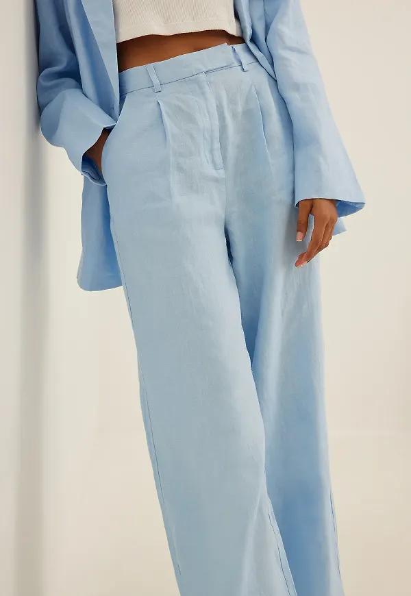 NA-KD Classic Linnebyxor med vida ben - Blue