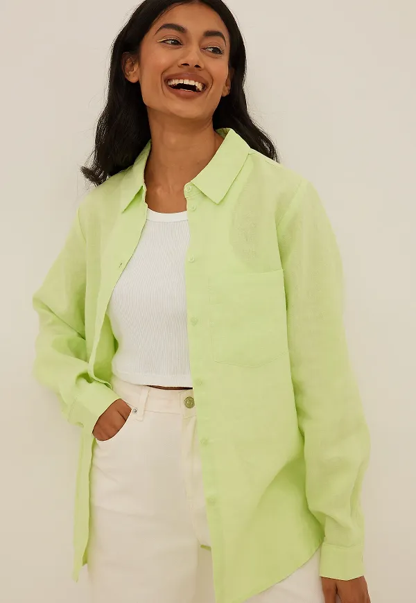 NA-KD Classic Linneskjorta - Green