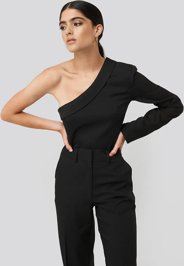 NA-KD Classic One Shoulder Shirt - Black