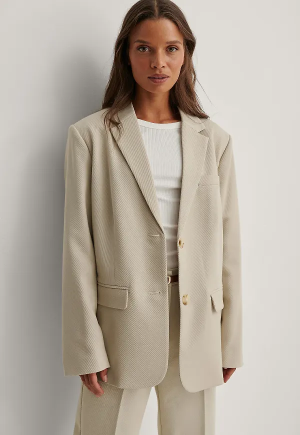 NA-KD Classic Oversize kavaj i twill - Beige