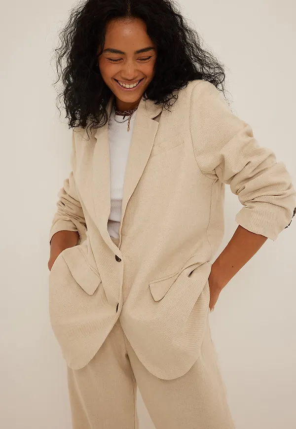 NA-KD Classic Oversized blazer i linneblandning - Beige