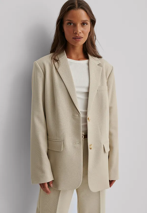 NA-KD Classic Oversized blazer i twill - Beige