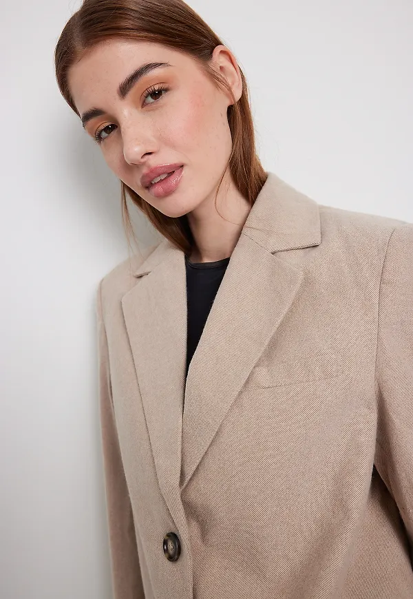 NA-KD Classic Oversized flanellblazer - Beige