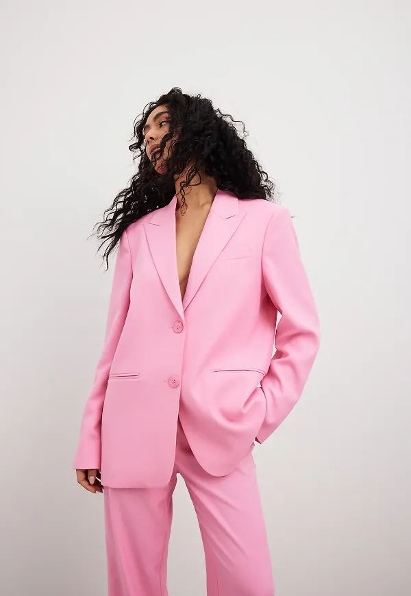 NA-KD Classic Oversized Sharp Lapel Blazer - Pink
