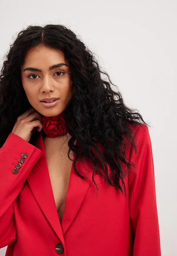 NA-KD Classic Oversized Sharp Lapel Blazer - Red