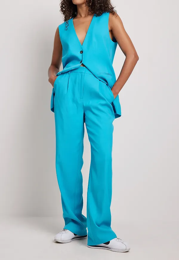 NA-KD Classic Plisserat kostymbyxor - Blue