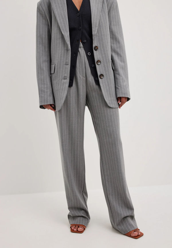 NA-KD Classic Randig Byxor med hög midja - Grey,Stripe