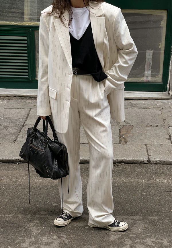 NA-KD Classic Randig Byxor med hög midja - Offwhite,Stripe