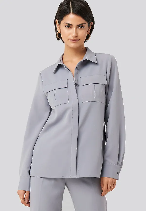 NA-KD Classic Straight Fitted Overshirt - Blue