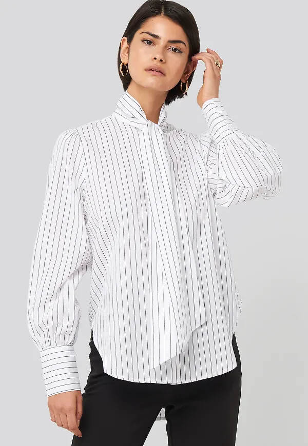 NA-KD Classic Striped Tie Knot Shirt - White