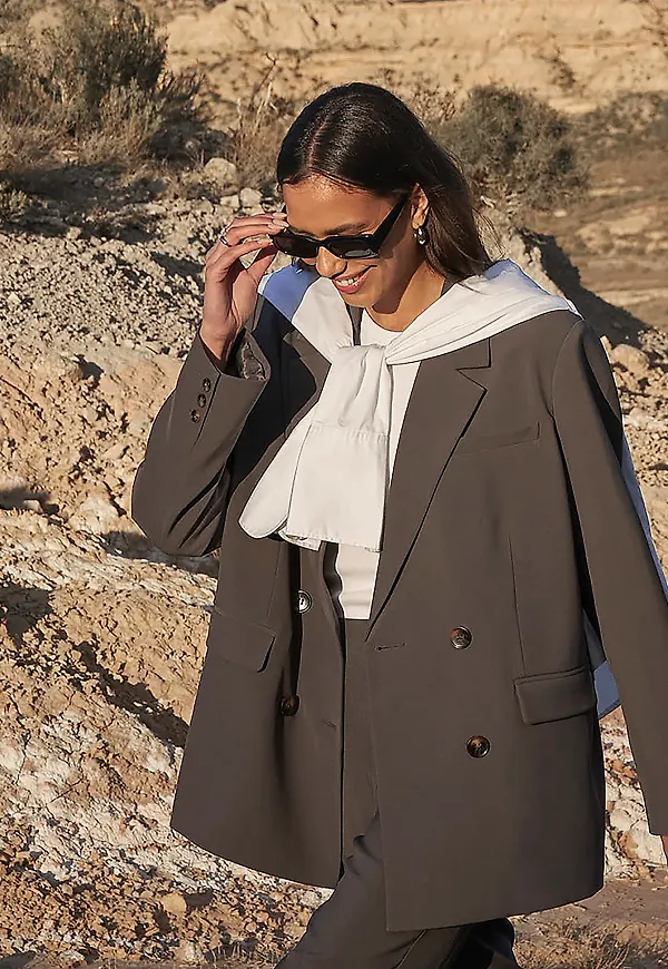 NA-KD Classic Återvunnen dubbelknäppt oversize kavaj - Grey