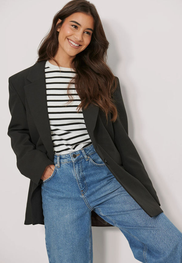 NA-KD Classic Återvunnen Sharp oversize kavaj - Black