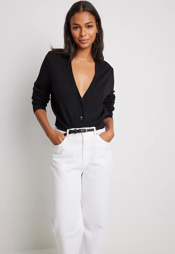 NA-KD Croppad, stickad kofta - Black