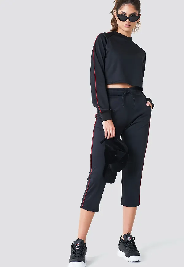 NA-KD Cropped Track Pants - Black