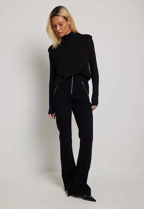 NA-KD Denim med blixtlåsdetalj - Black