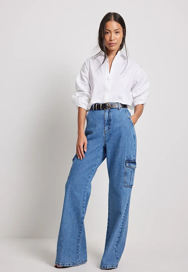 NA-KD Denim med fickdetalj - Blue