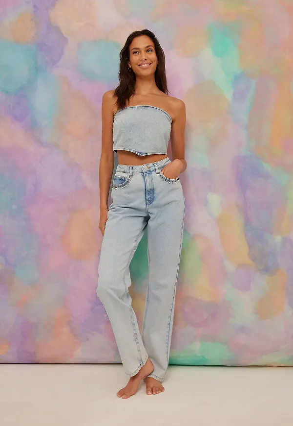 NA-KD Denim med strass - Blue