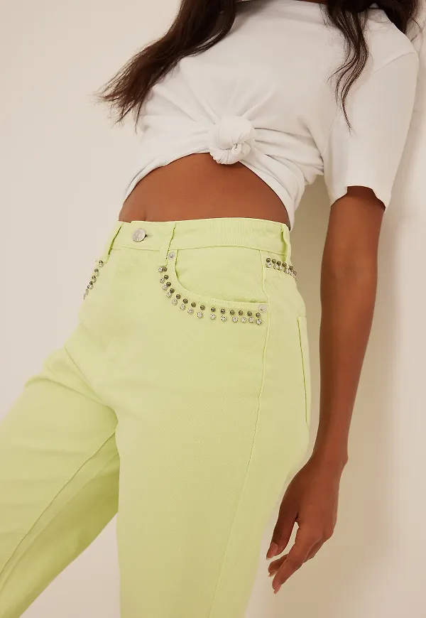 NA-KD Denim med strass - Green