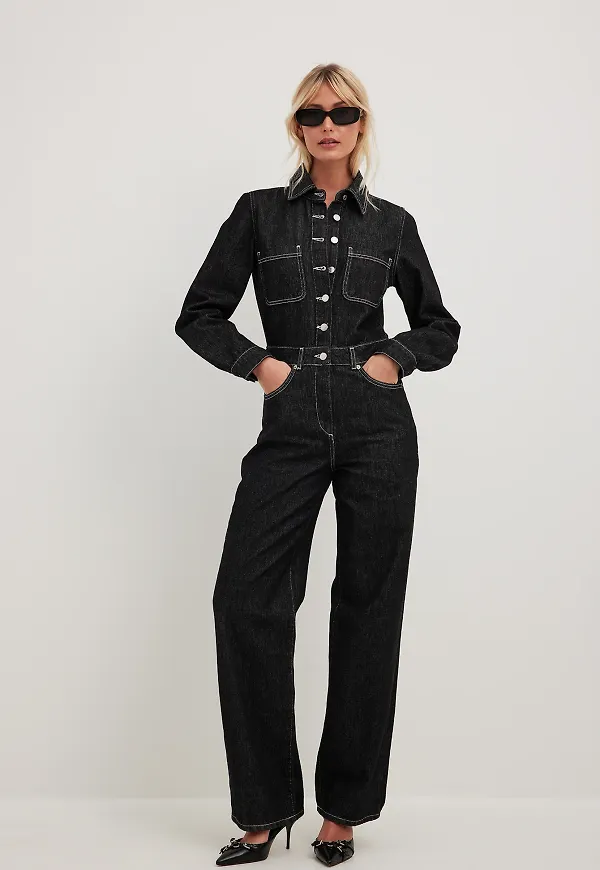 NA-KD Denimjumpsuit - Black