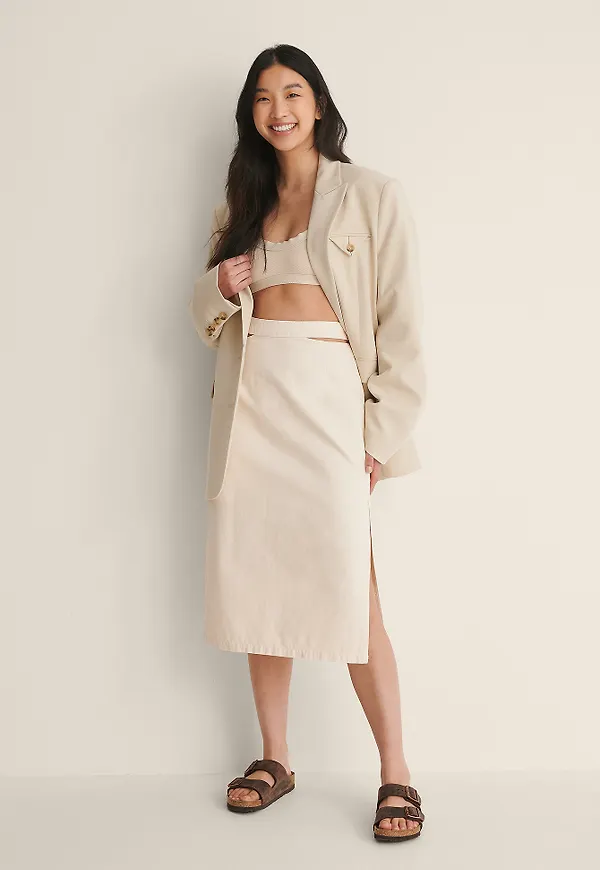 NA-KD Denimkjol med utskurna partier - Beige