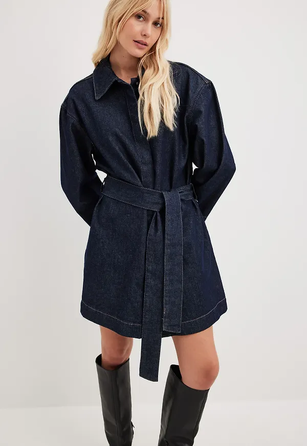 NA-KD Denimklänning med bälte - Blue