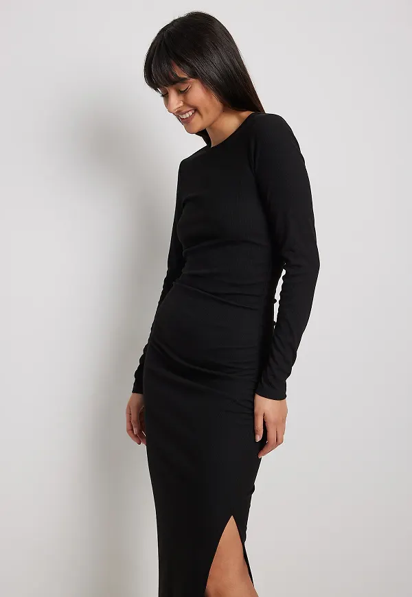NA-KD Draped Side Maxi Dress - Black
