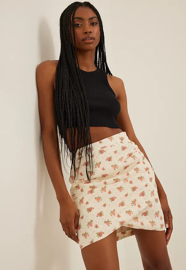 NA-KD Draperad Minikjol - Offwhite,Flower