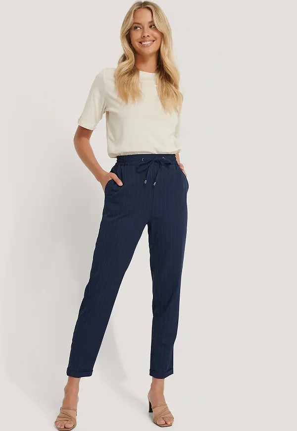 NA-KD Drawstring Pinstriped Pants - Blue
