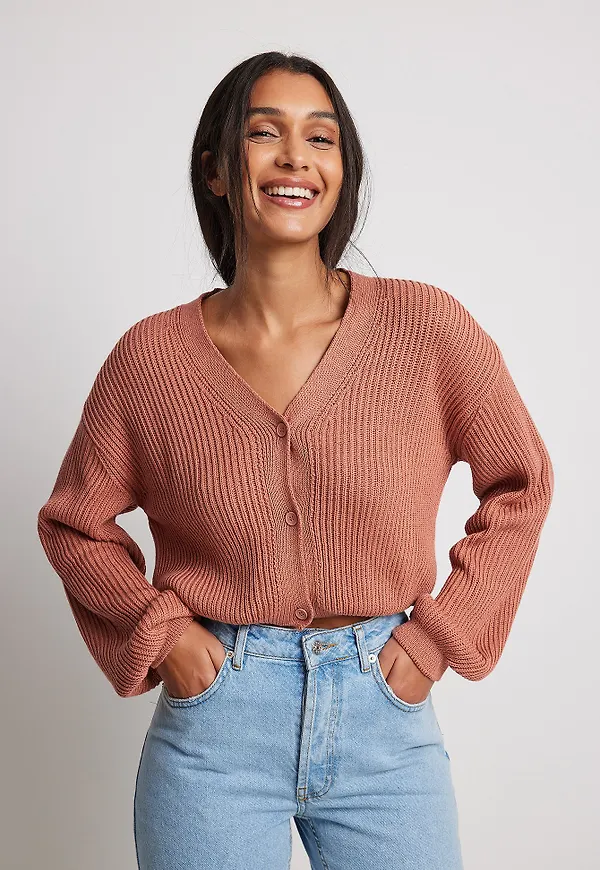 NA-KD Ekologisk cardigan med vida ärmar - Pink