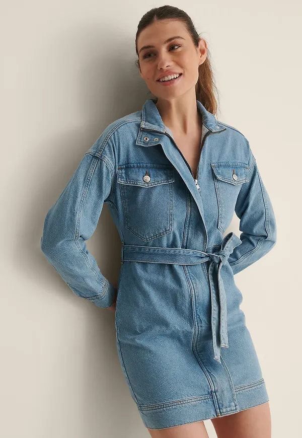NA-KD Ekologisk denimklänning - Blue