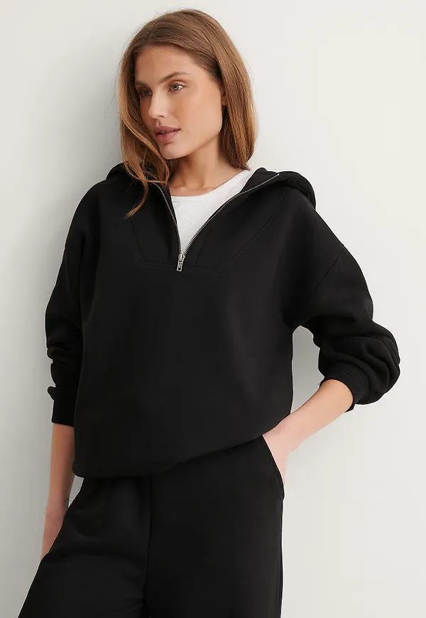 NA-KD Ekologisk hoodie med dragkedja - Black