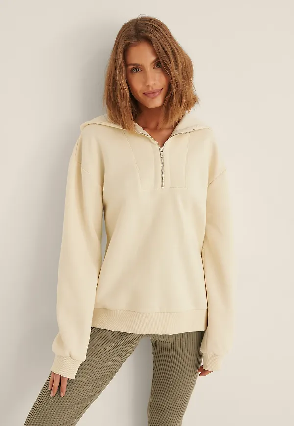 NA-KD Ekologisk hoodie med dragkedja - Offwhite