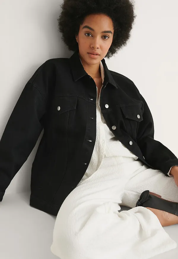 NA-KD Ekologisk oversize denimjacka - Black