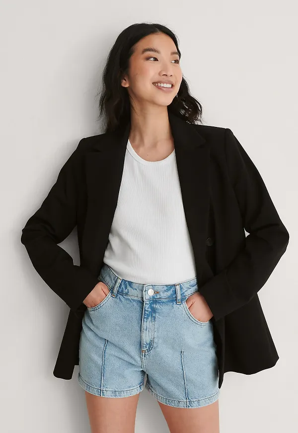 NA-KD Ekologiska croppade denimshorts - Blue