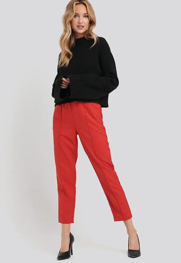 NA-KD Elastic Waist Seamline Pants - Red