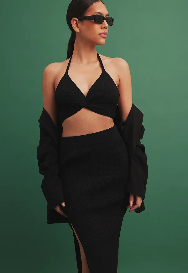 NA-KD Finstickad bralette - Black