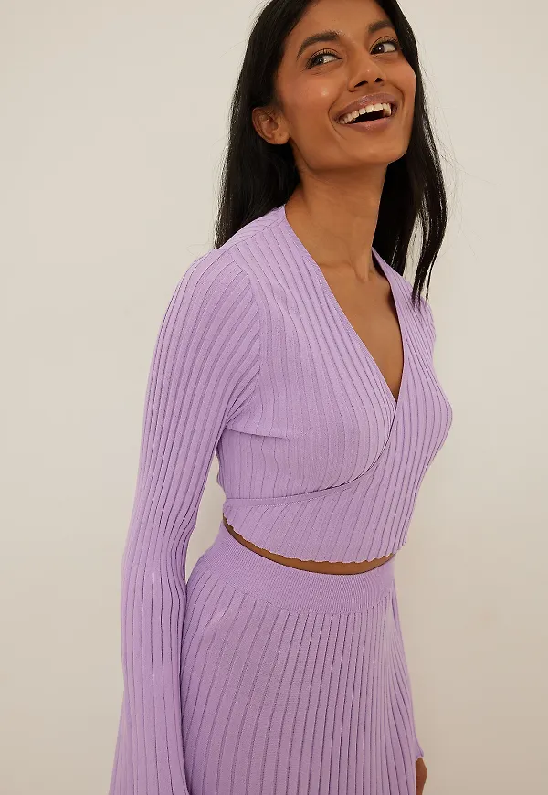 NA-KD Finstickad croppad omlott-topp - Purple