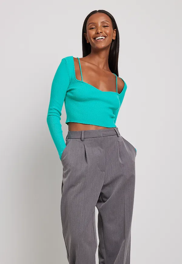 NA-KD Finstickad topp - Turquoise